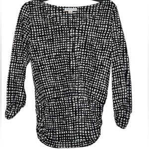 Pendleton Cinched Top Blouse Shirt Black Check Knit Long Sleeve